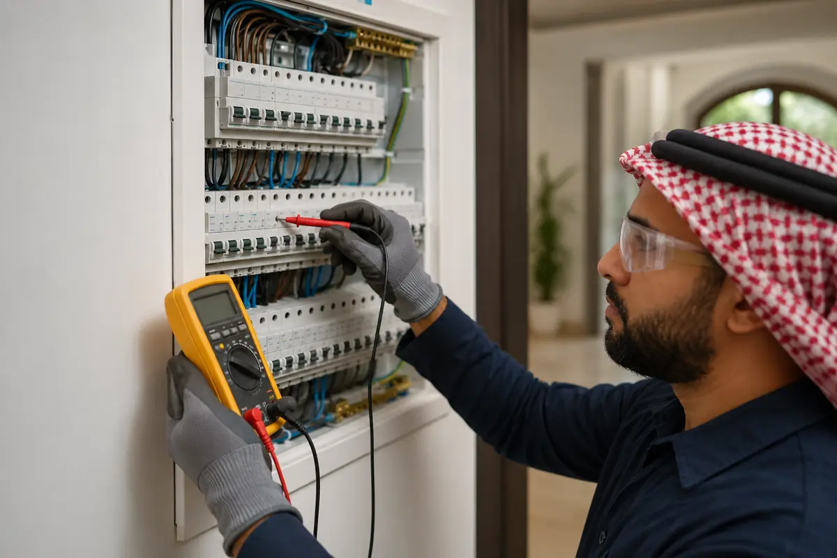 فحص عطل كهربائي في منزل بمدينة الرياض