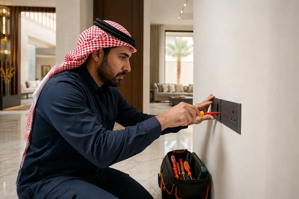 فني أبو تالين ينفذ خدمة تركيب المفاتيح والمقابس في الرياض